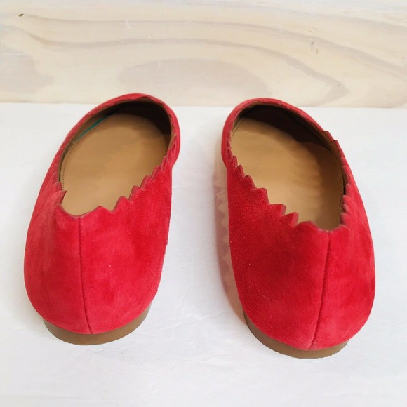 J Crew Poppy Red Suede Scallop Ballet Flats 7 - Picture 4 of 11